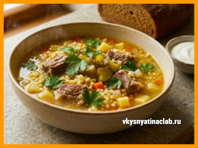 Рассольник с Пшеном и Солёными огурцами